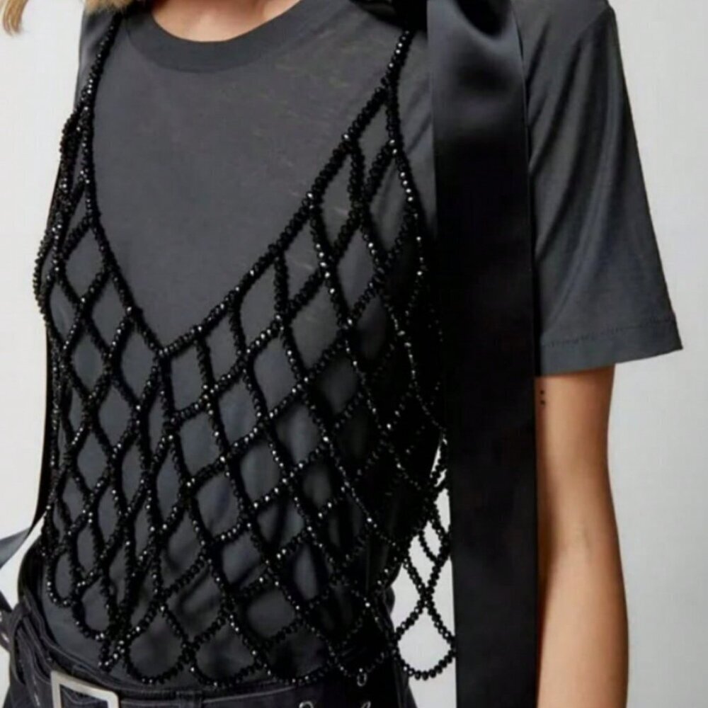 Black Elegant Women's V-Neck Beaded Camisole